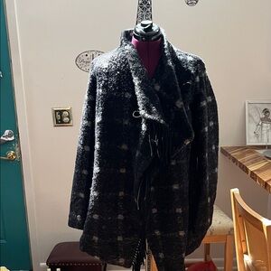 Women’s Black Plaid Plush Coat